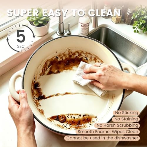 5 Qt Enameled Cast Iron Dutch Oven with Lid, Cream - Image 6
