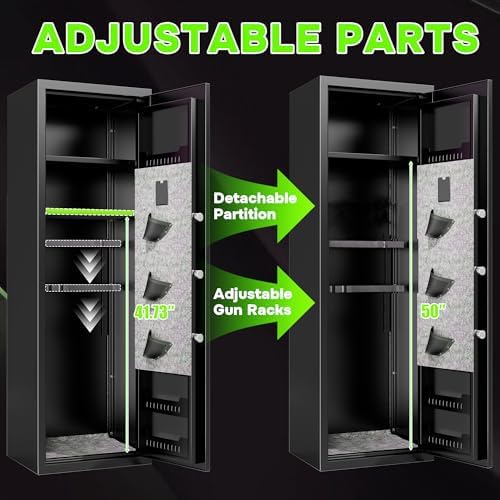 [No Assembly Required]10-12 Gun Safe for Rifles and Pistols, Biometric Gun Safe with Fingerprint and Digital Keypad, 57" Rifle Safe Gun Cabinet with Adjustable Rack, Shelf and Door Organizer for Home - Image 6