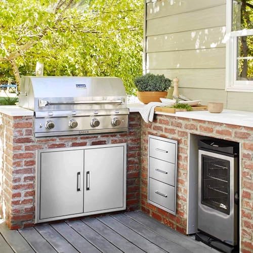 Outdoor Kitchen Drawers,20" W x 27" H x 23" D Stainless Steel BBQ Triple Drawer with Chrome Handle, Enclosed Built-in Access Drawer Flush Mount for Outdoor Kitchen,BBQ Island - Image 2