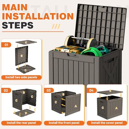 42 Gallon Outdoor Storage Box, Lockable Resin Deck Box, Brown - Image 7