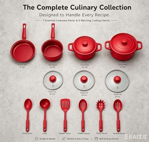13-Piece Non Stick Pots and Pans Set,Cooking Pan Set,Maifan Stone Coating - Image 6