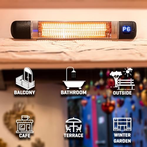 Luxeva Infrared Patio Heater 2-in-1 Wall-Mounted & Freestanding Indoor & Outdoor 300/1500W – 6 Heat Modes – Instant Heat in 3 Sec – Protective Cover – IP55 Waterproof – Remote Control (BLACK/SILVER) - Image 2