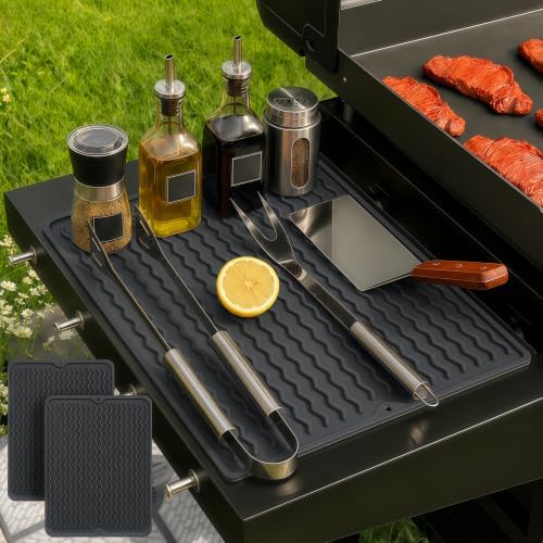 CAKETIME 2 Pack Silicone Grill Mats for Baking Cooking Kitchen Heat Resistant Waterproof Electric Fryer Patio Park Garden Outside Summer Must Have Useful Gadgets Brother BBQ Gifts(Black) by CAKETIME