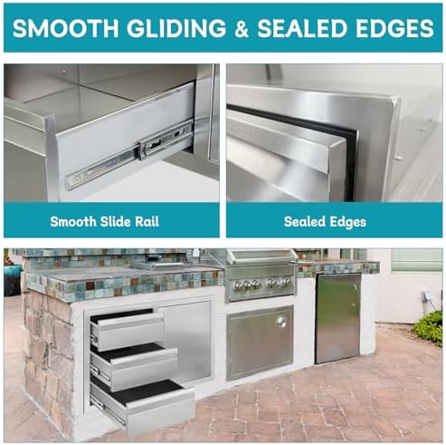 Outdoor Kitchen Door Drawer Combo Cabinet,38.1W x 22.6H x 20.8D Stainless Steel with Handles,Triple Drawers & BBQ Access Combo for Outdoor Kitchen Island (Drawer and Right Door Combo) - Image 5