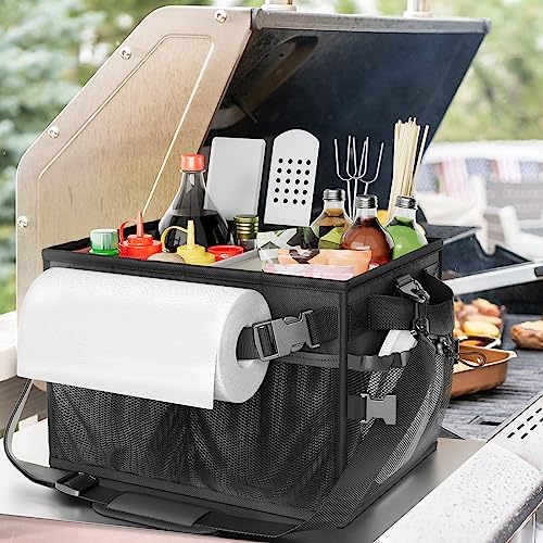 FANGSUN Grill Caddy, Foldable BBQ Caddy with Paper Towel Holder, Black - Image 2