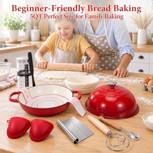 Enameled Cast Iron Dutch Oven 5.5QT with Lid - Complete Sourdough Bread Baking Kit (Banneton Basket, Dough Tools, Silicone Sling) for Artisan Bread - Image 2