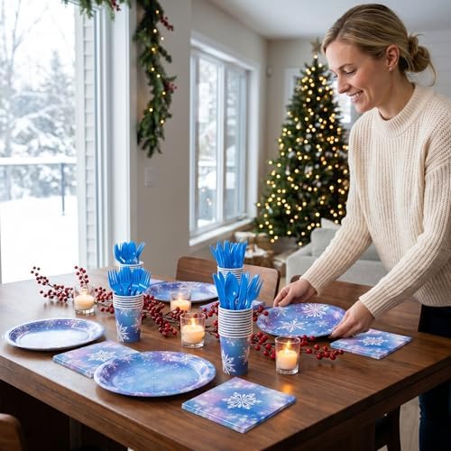 400 Pcs Disposable Winter Frozen Tableware Set for 50 Guests - Image 3