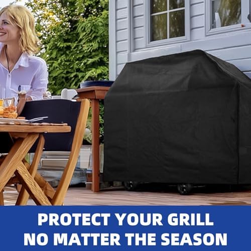 BBQ Gas Grill Cover for Outdoor, Anti-UV, Rip-Proof, 600D Oxford Fade Resistant Material, Barbecue Cover with Hook and Loop Straps & Adjustable Hem Drawstring (Black, 58”x24”x46”) - Image 6