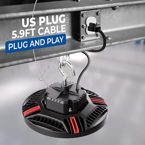 CINOTON 100W UFO LED High Bay Light, Aluminum LED Shop Lights with 15000LM, 5000K Commercial Bay Lighting for Warehouse Garage Workshop Factory Hall, 6' Cable & Safety Rope, ETL Listed 1 Pack - Image 5