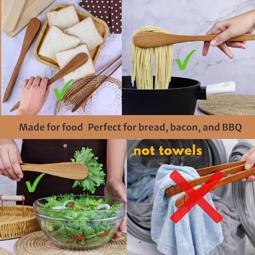 SarnThai Wood Tongs for Cooking, 12 Inch Handcrafted Teak Wood Toaster Tongs for Bread, BBQ, Meat, Salad, Pasta, Kitchen Serving - Image 6