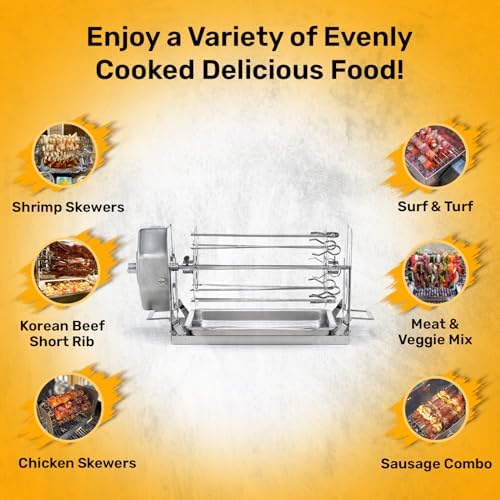 ROTO-Q 360 Family Rotisserie Kit – Non-Electric Wind-Up Spit Roaster with Basket, Flat Cage, Skewer Set & Mat for Grill, Oven, Smoker, Portable BBQ Cooking, Tailgating, or Camping Use - Image 6