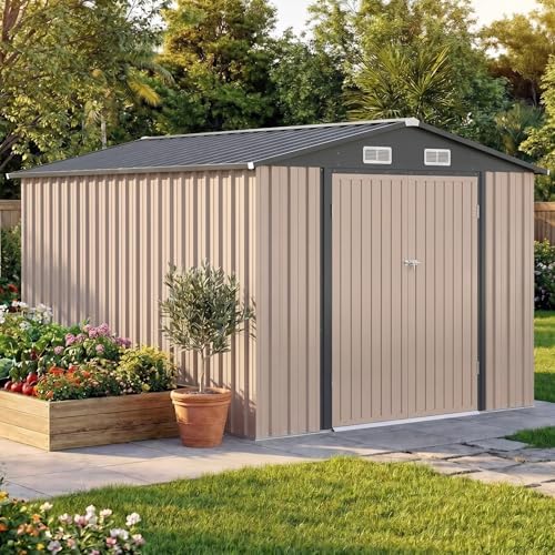 Devoko 8x12 FT Outdoor Storage Shed, Metal Tool Shed with Lockable Door&Slooping Roof, Outside Large Utility Storage for Garden Backyard Patio(Brown) - Image 7