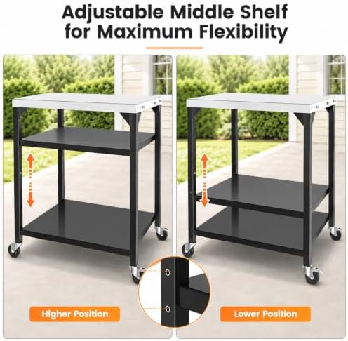 Hisencn 3-Tier Pizza Oven Table, Stainless Steel Outdoor Grill Prep Cart - Image 4