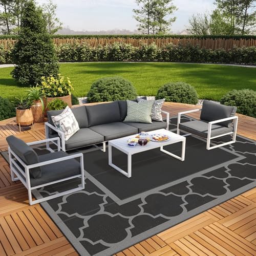 GENIMO Outdoor Rug, Waterproof Plastic Rugs 10'x14' for Camping Blue Gray by GENIMO