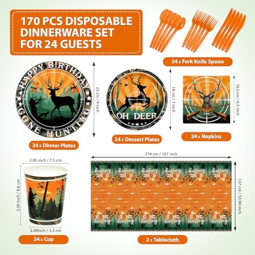 170 Pcs Hunting Camo Party Oh Deer Party Decorations, Serves 24 - Image 2