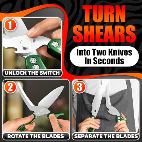 Kitchen Shears Heavy Duty, Safety Lock, Stainless Steel (Green) - Image 6