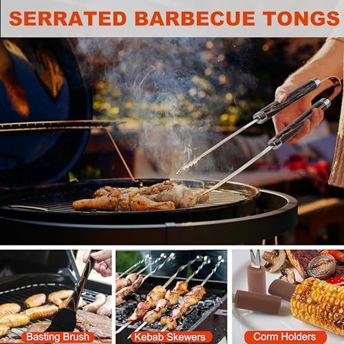Grilljoy BBQ Accessories Grill Tools Set - 22PCS Stainless Steel Barbecue Grill Accessories for Outdoor Grill with Black Aluminum Case - Christmas Grilling Gifts for Men & Dad -Grill Tools Kit - Image 4