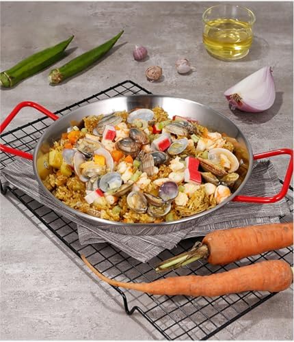 Paella Pan, 10 Inch Stainless Steel Skillet Griddle Pan with Red Handle Non-Stick Cooking Pan Suitable for Cooktops Including Induction - Image 4