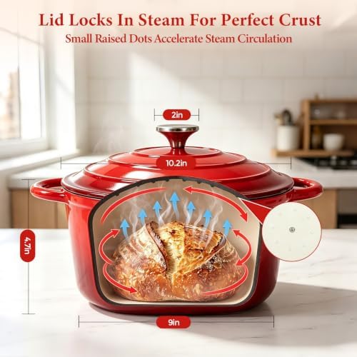 Enameled Cast Iron Dutch Oven 6QT with Lid-Banneton Basket Dough Tools - Image 3