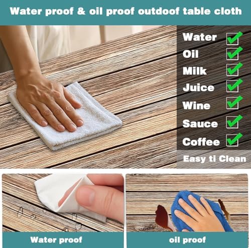Picnic Table Cover with Bench Covers Camping Essentials Farmhouse Waterproof Windproof Wood Grain Camping Tablecloth Fitted Tablecloth Cover with Elastic Edge for Indoor & Outdoor 3 PCS 30x96 Inch - Image 5