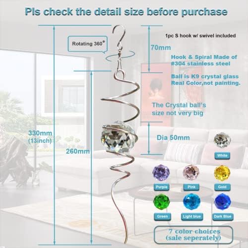 FONMY Gazing Ball Spiral Tail -Decorative Wind Spinner Sun Catcher 11 inch Tail and 2 inch Clear Crystal Orb. Indoor Outdoor Garden Decoration -13 inch Height - Image 5