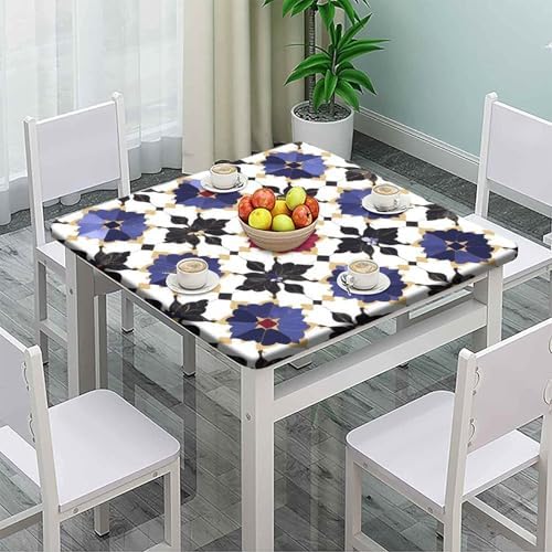 Fitted Tablecloth with Elastic Edge, Moroccan Trellis Pattern Printed on Fade Resistant Card Table Cover, Suitable for Home Dining Camping BBQ, Fit for 28" x 28" Square Tables - Image 2