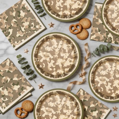 40pcs Camo Camouflage Birthday Party Decorations Camouflage Paper Plates and Napkins for Army Military Theme Party Decorations, Suitable for 20 Guests - Image 5