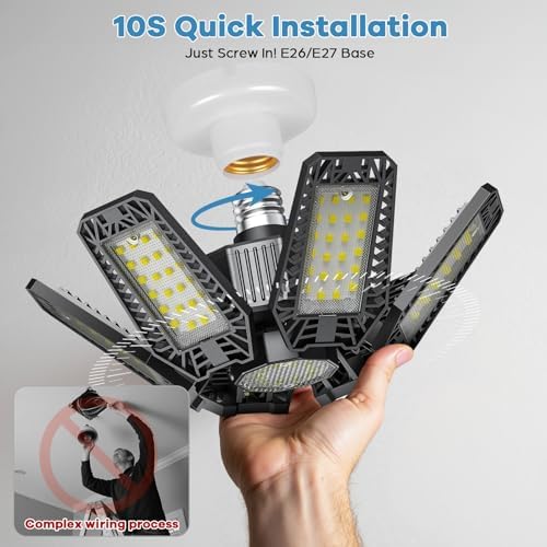 8 Pack Garage Light - 180W 18000 LM 6500K Deformable Garage Lights Ceiling LED with 6+1 Adjustable Panels, Shop Lights E26/E27 Screw Socket for workshops, Parking, Basement, Storage Room - Image 6