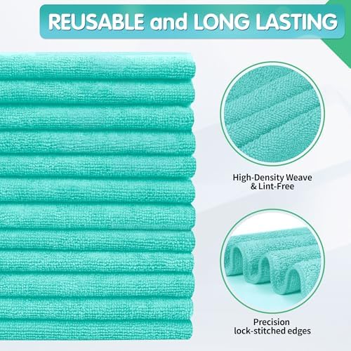 FIXSMITH Turquoise Microfiber Cleaning Cloth -Pack of 12, Highly Absorbent Cleaning Rags, 16"X12" All Purpose Cleaning Towels for Housekeeping, Kitchen, Car, Lint Free and Reusable Microfiber Towels - Image 2