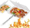 Grill Basket Set for Outdoor Grilling - Large Capacity Fish Grill Basket & Grilling Rack - Food Grade Stainless Steel Portable Flat Basket with Removable Handle for Vegetables, Shrimp & Camping (M+S) by RTT