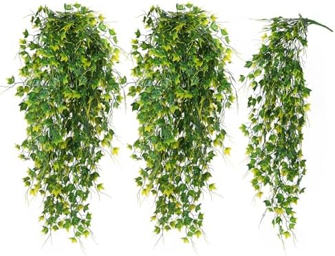 RECUTMS 3Pcs Artificial Plant Fake Hanging Ivy Faux Ivy with Yellow Leaf by RECUTMS