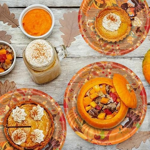 20 Pcs Happy Thanksgiving Party Disposable Paper Plates Fall Themed 9 Inch Round Dinner Plates for Autumn Party Decorations (Turkey Pumpkin) - Image 4