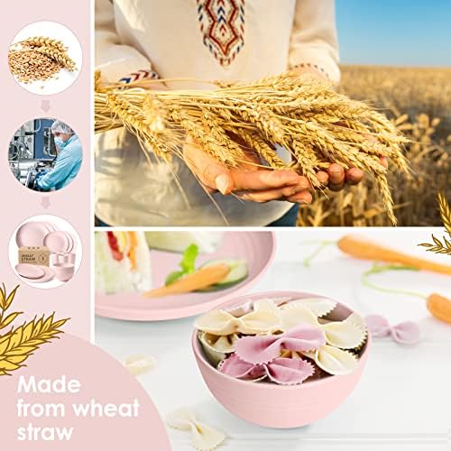 Teivio 16-Piece Kitchen Plastic Wheat Straw Dinnerware Set, Service for 4, Dinner Plates, Dessert Plate, Cereal Bowls, Cups, Unbreakable Plastic Outdoor Camping Dishes,Pink - Image 3