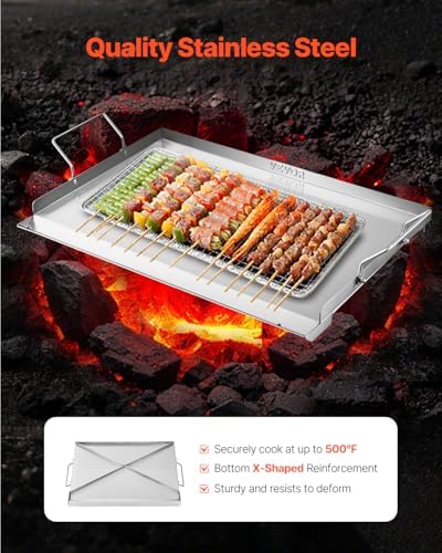 VEVOR Stainless Steel Griddle, 23x16 inch Universal Flat Top Rectangular Plate, Gas Grill Griddle for BBQ Grill, Teppanyaki, Portable Family Cookware with Handle, for Camping Tailgating Party - Image 2