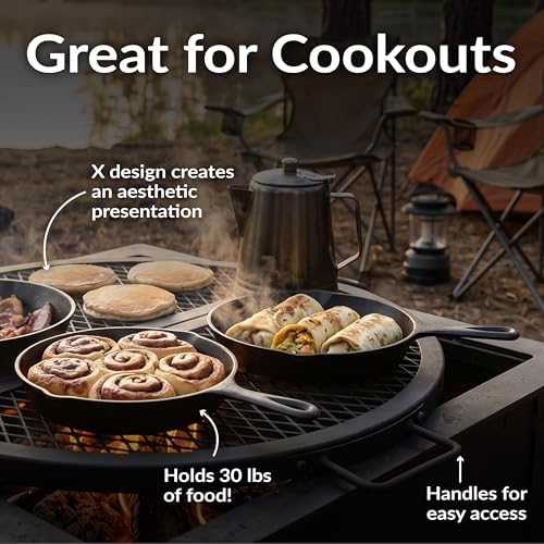 Sunnydaze Round Folding Camping Grill Grate for Fire Pit, Steel, 22" Dia - Image 2