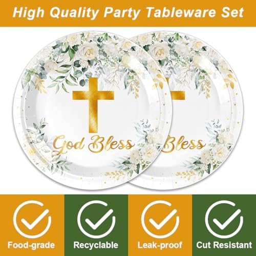 40Pcs God Bless Party Decorations Tableware Supplies 20 Plates and 20 Napkins for God Bless Baptism Party Decoration Serve 20 Guests - Image 4