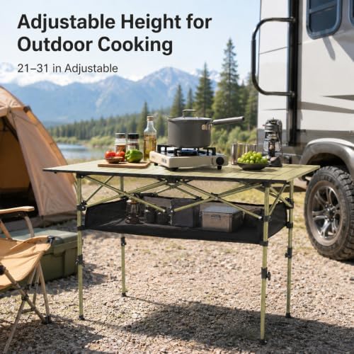 Portable Folding Camping Table, Adjustable Height, Beige, 47 x 21 in - Image 5