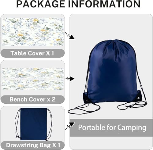 CAPSCEOLL Picnic Table Cover with Bench Covers 5ft - Blue Yellow Flowers - Image 6