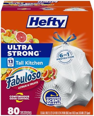 Hefty Ultra Strong 13 Gal Kitchen Trash Bags, White, Fabuloso Citrus, 80ct by Hefty