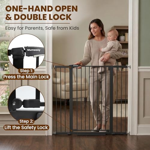 Mumeasy 36" Extra Tall Baby Gate for Stairs, 29.7-48" Wide Dog Gate for Doorways, Walk Thru Pet Safety Gate for Indoor, Pressure Mounted with Auto Close, Easy Install No Drill for Toddlers, Black - Image 4