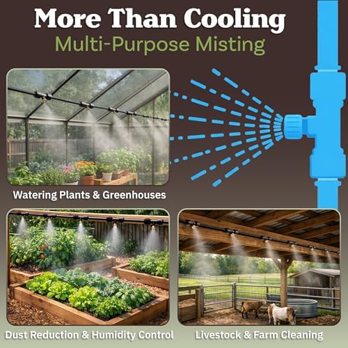 Water Mister Outdoor Patio Cooling System with 65ft Tubing, 20 Mist Nozzles, and 3/4” Standard Connector - DIY Plant Mister for Canopy, Garden, Greenhouse, Trampoline or Deck Umbrella by Pure Garden - Image 3
