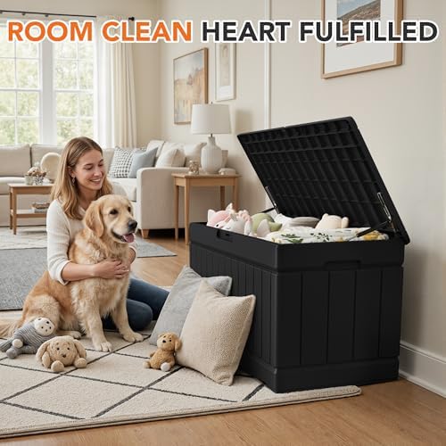 78 Gallon Deck Box Outdoor Indoor Waterproof Storage Box, Black - Image 2