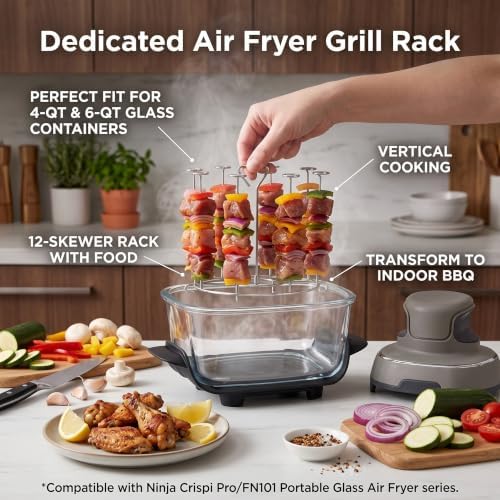 Skewer Rack for Ninja Crispi Air Fryer, 304 Stainless Steel Kabob Stand - Image 4