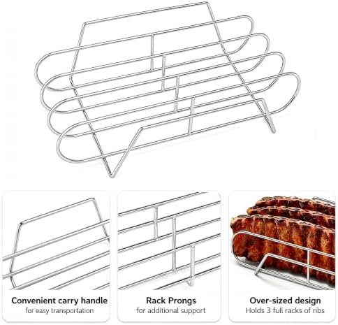 Rib Rack for Smoking –Rib Racks for Grilling and Smoking for 3 Full Racks of Ribs– Fits 18" Smoker, Weber, Kamado, Traeger – BBQ Grill Accessories for Men & Meat Lovers（15", Silver, 2 Pack） - Image 3