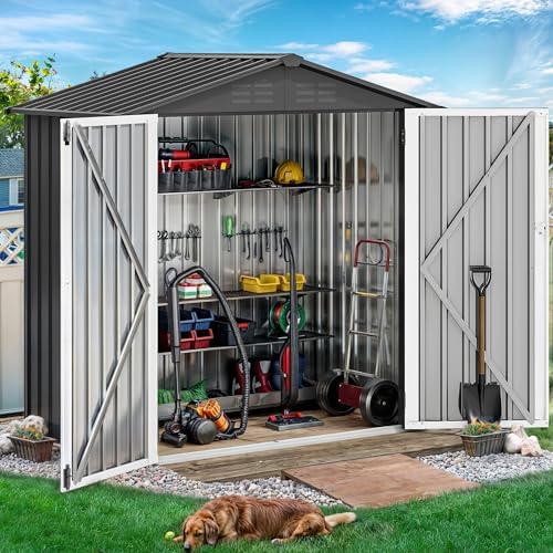 DWVO 6x4ft Small Tool Storage Shed, Lockable Doors, and Sloped Roof, Oversized Steel Outdoor Storage Shed for Garden, Patio, Garage, Backyard, Lawn - Dark Gray - Image 3