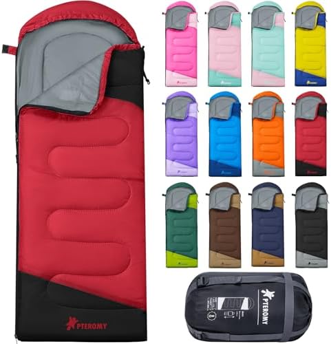 PTEROMY Sleeping Bags for Adults, Lightweight and Machine Washable, Water Resistant Backpacking Camping Sleeping Bag for Warm Cold Weather, Camping Essentials for Hiking Travel by PTEROMY