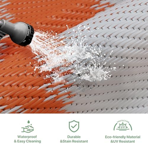 GENIMO Outdoor Rug Waterproof for Patio Decor, 6' x 9' Reversible Plastic Straw Floral Camping Carpet, Large Area Rugs Mats for RV, Camper, Deck, Balcony, Porch, Beach, Picnic, Orange & White - Image 6