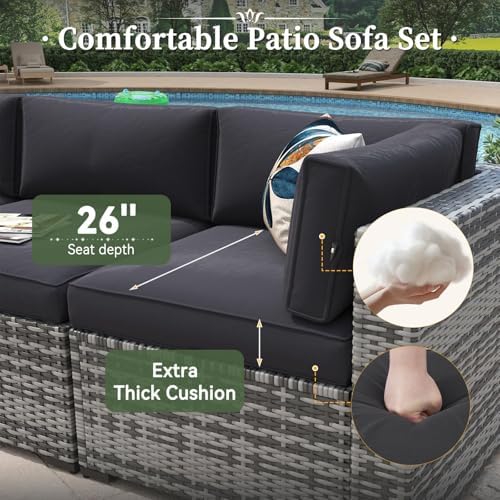 Aoxun 7 Piece Patio Furniture Set Wicker Rattan Patio Conversation Set - Image 4