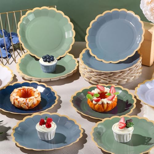 48 Pcs Dusty Blue Sage Green Paper Plates 9 Inch Green Blue Scalloped Paper Disposable Dinner Dessert Plates for Birthday Wedding Bridal Party Supplies, 6 Colors - Image 2