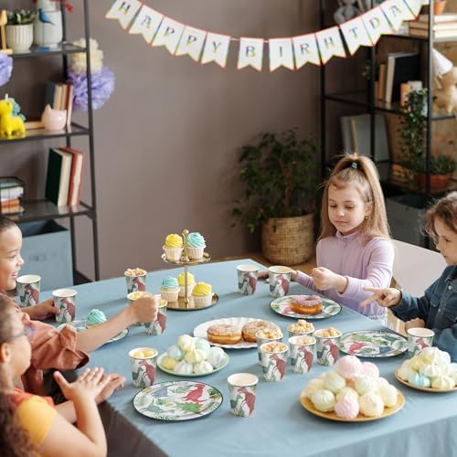 WRAPAHOLIC 25Pcs Birthday Paper Plates - 9 Inch Dinosaur Green Plant Disposable Plates Decorative Dinner Plates for Party Tableware Supplies Table Decor - Image 6